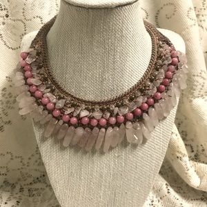 NOVICA Rose Quartz Collar Choker Macrame Necklace